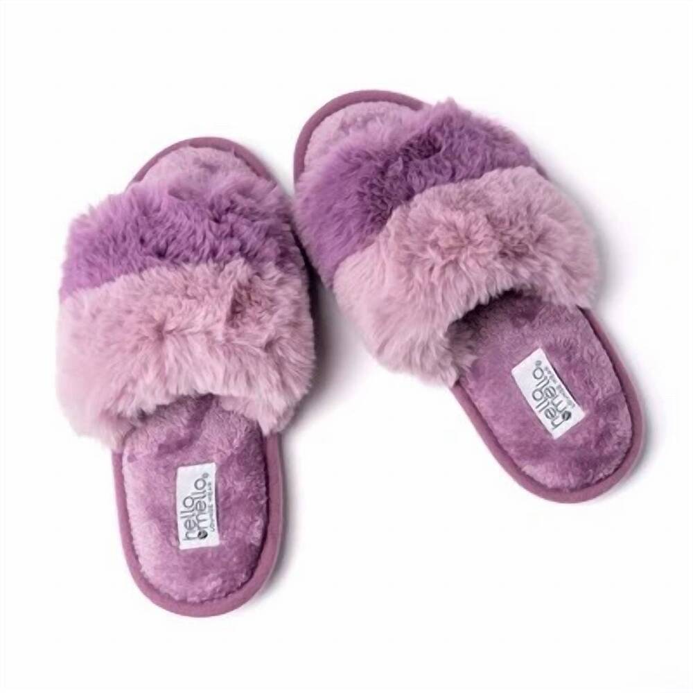 NEW HELLO MELLO women's cotton candy puff slippers in grape